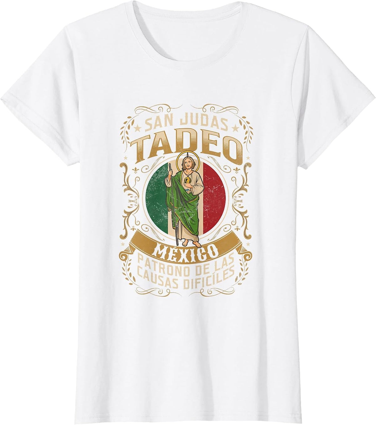 Patrono de causas difíciles San Judas Tadeo con México T-Shirt - White