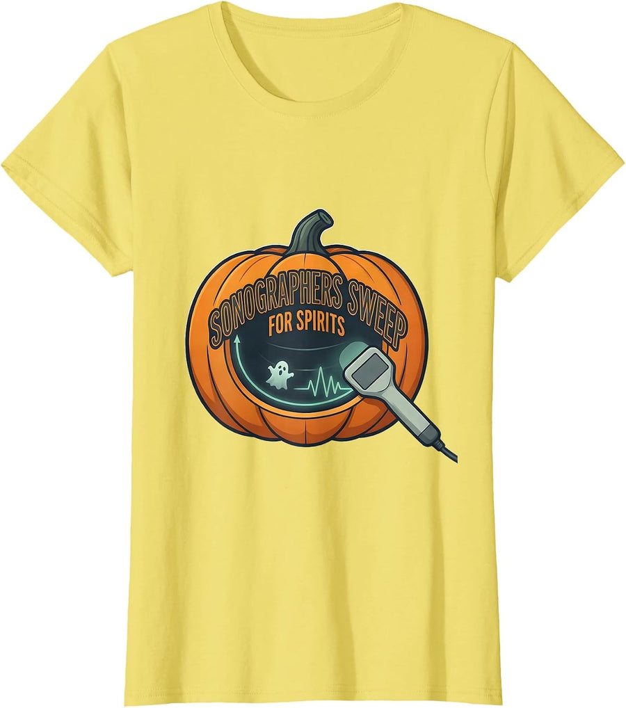 Women's Sonographers Sweep For Spirits Funny Radiology Tech T-Shirt - Lemon Yellow