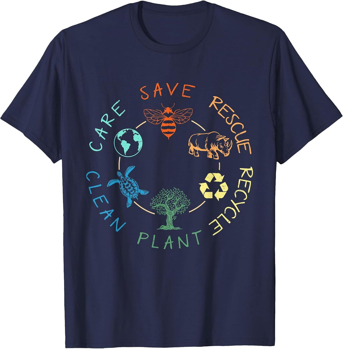 Save Bees Rescue Animals Recycle Plastic Earth Day T-Shirt - Navy Blue