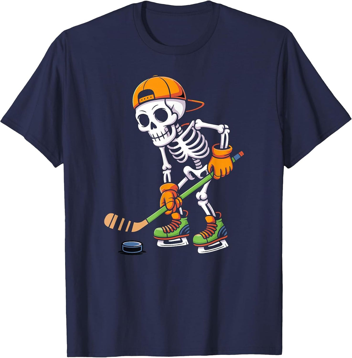 Skeleton Ice Hockey Halloween Costume Men Boys Hockey T-Shirt - Navy Blue
