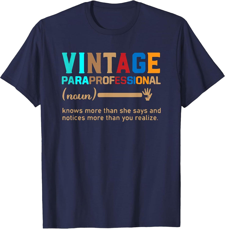 Vintage Paraprofessional Teacher T-Shirt - Navy Blue