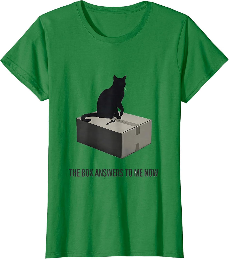Women's The Box Answers To Me Now Funny Quantum Physics Cat Lover T-Shirt - Kelly Green