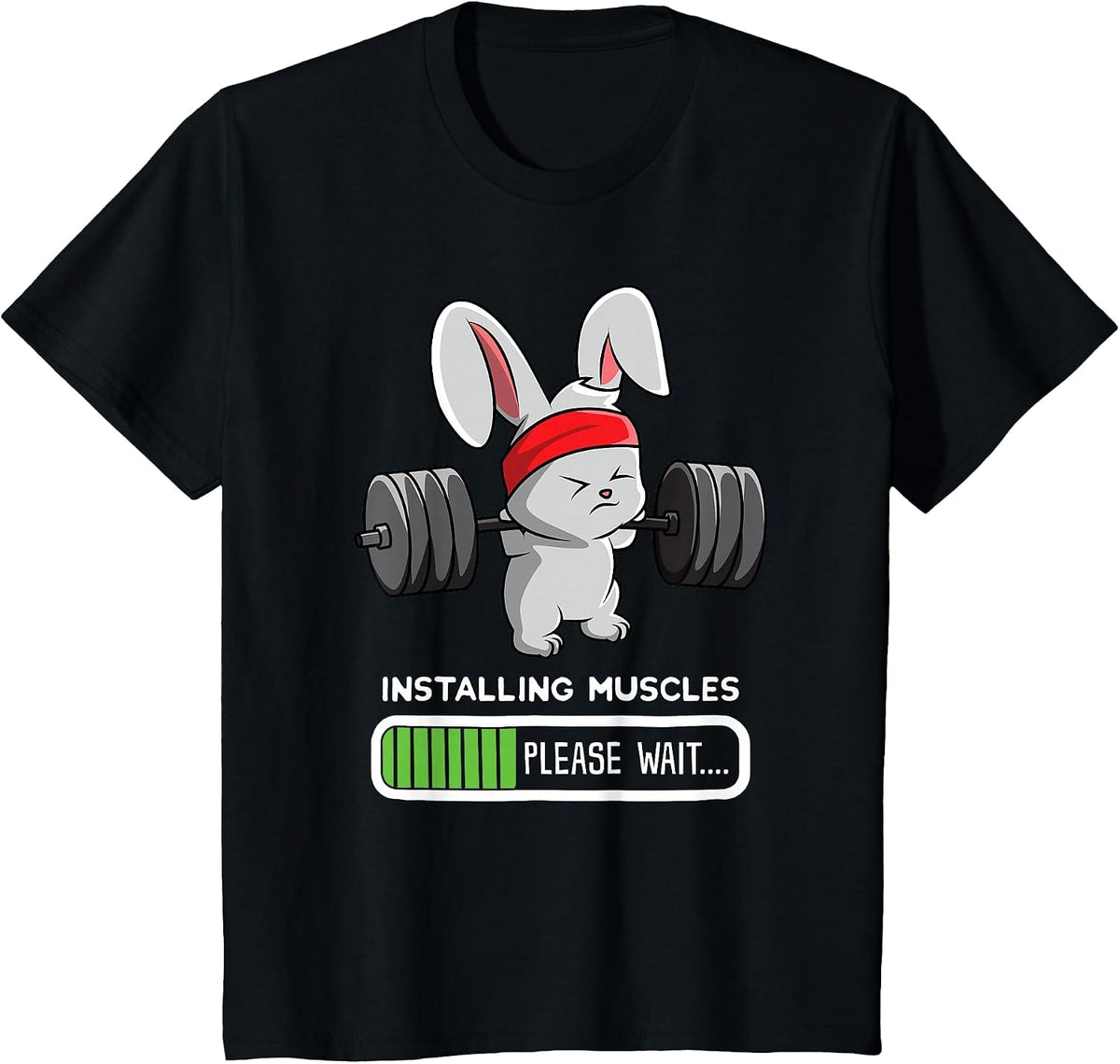 Bunny Gym Rabbit Weights Installing Muscles T-Shirt - Black
