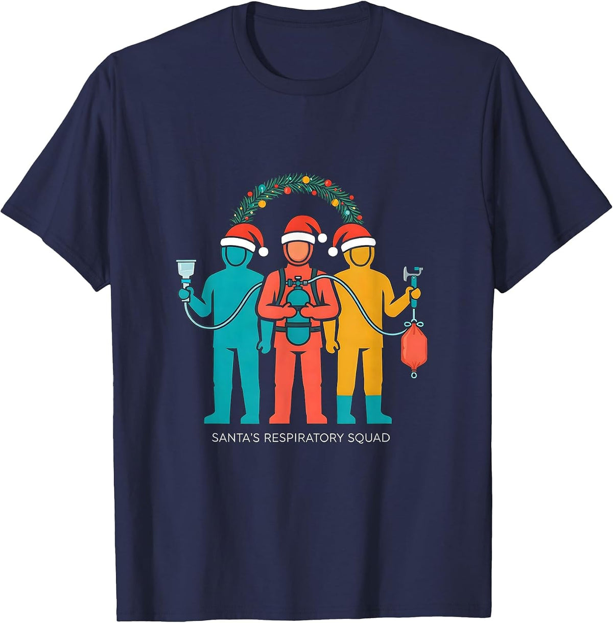 Santa's Respiratory Squad Funny Respiratory Therapist T-Shirt - Navy Blue