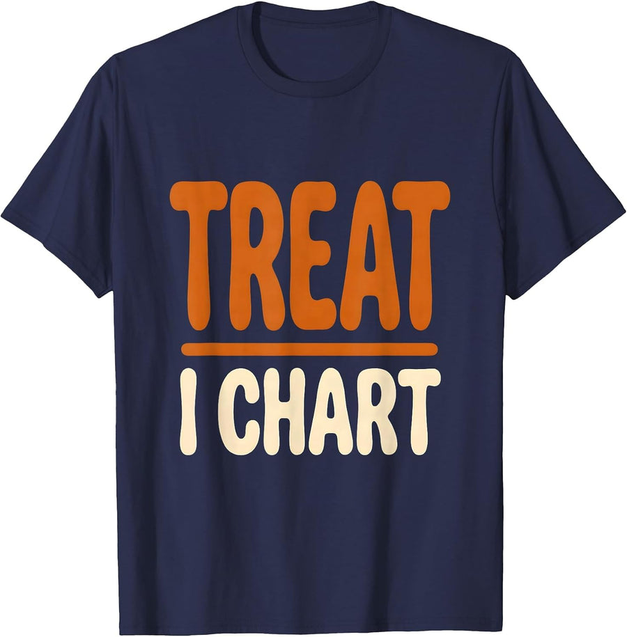 Treat, I Chart Funny Dental Hygienist Halloween Fall Humor T-Shirt - Navy Blue