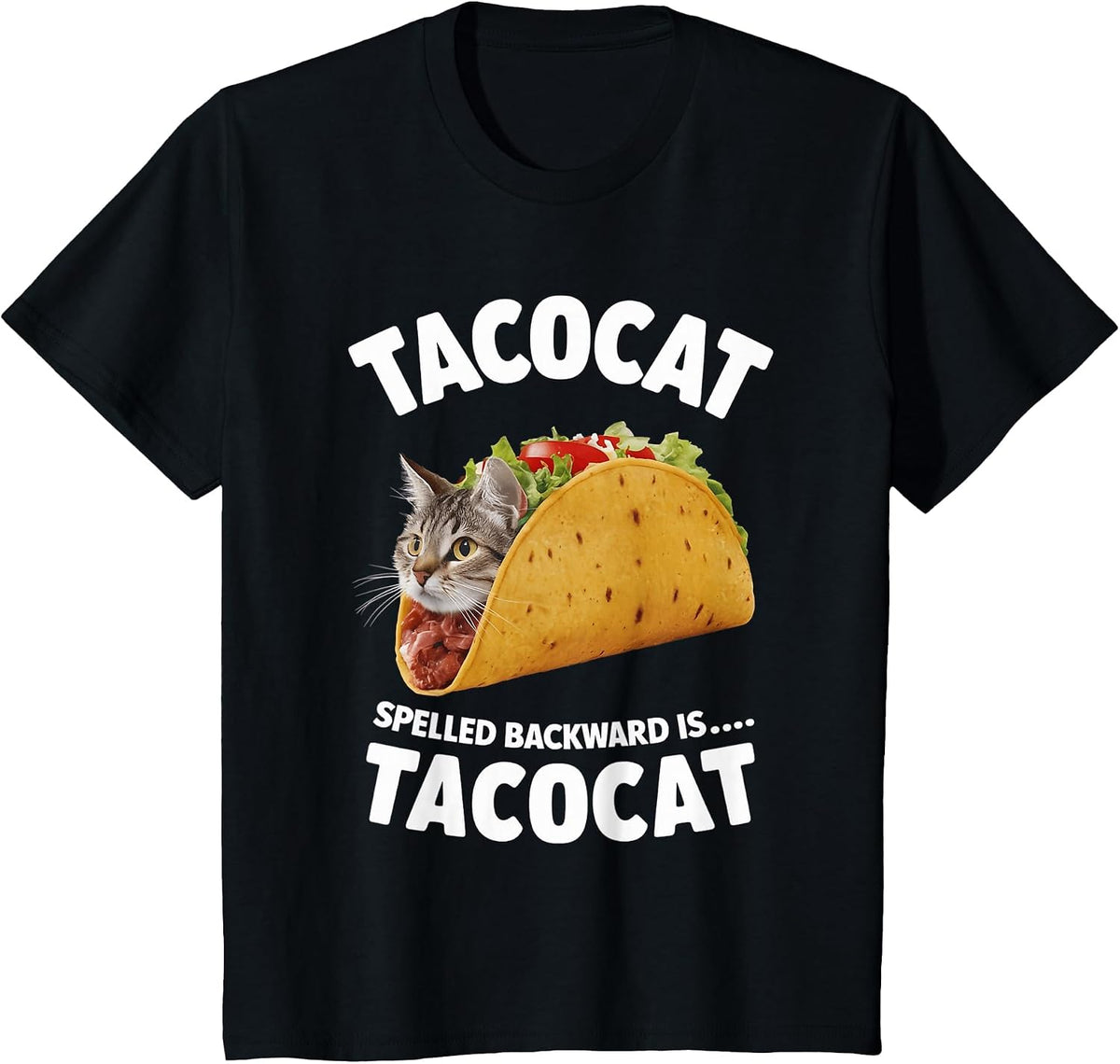 Tacocat Spelled Backward is Tacocat Cat and Taco Lover T-Shirt - Black