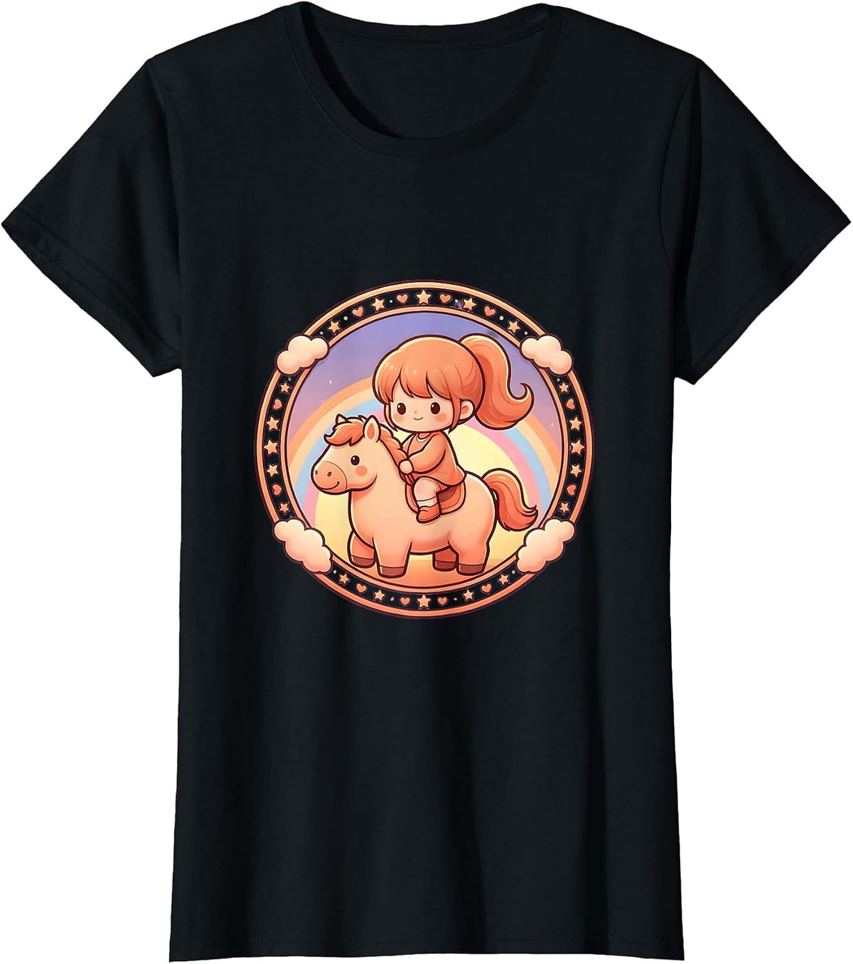 Cowgirl Sunset Silhouette Horseback Riding Graphic T-Shirt - Black