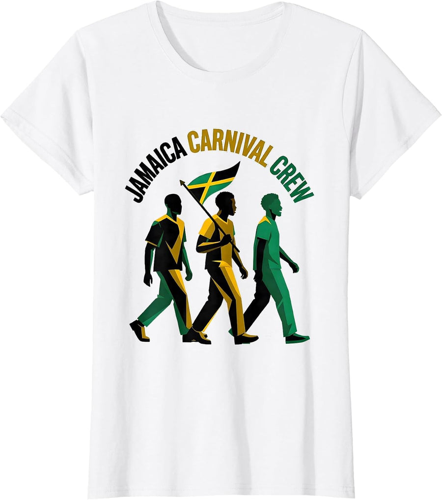 Women's Jamaica Carnival Crew Flat Vector Patriotic Pride Flag T-Shirt - White