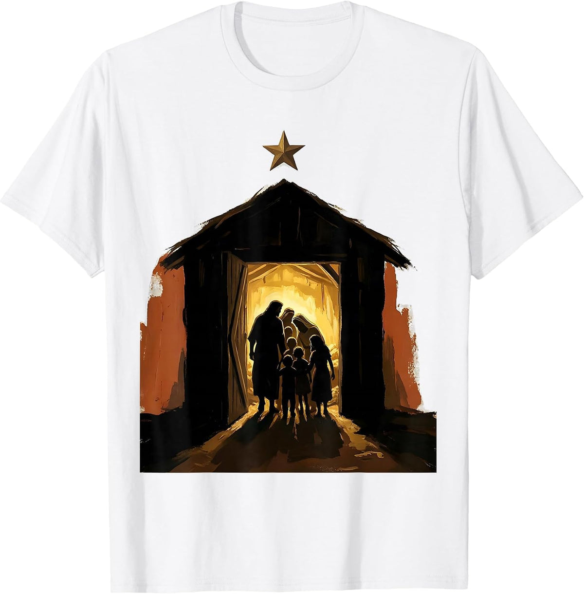 Men's Open Door Nativity Family Christmas Faith Tribute T-Shirt - White