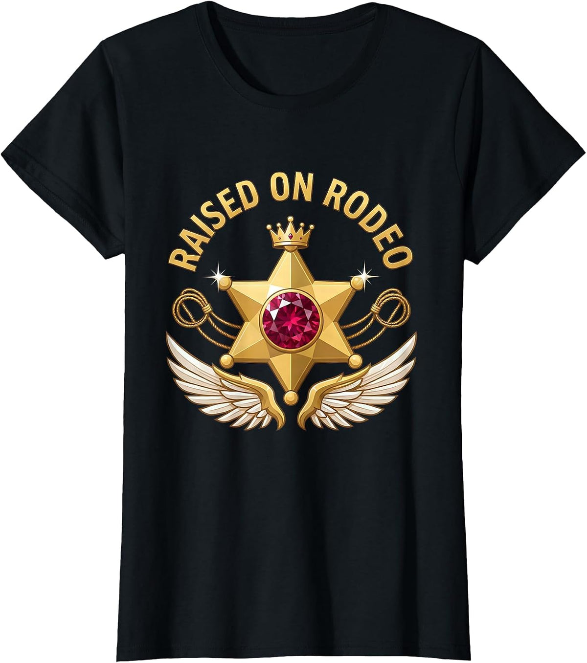 Raised on Rodeo Cowboy Western Design T-Shirt - Black