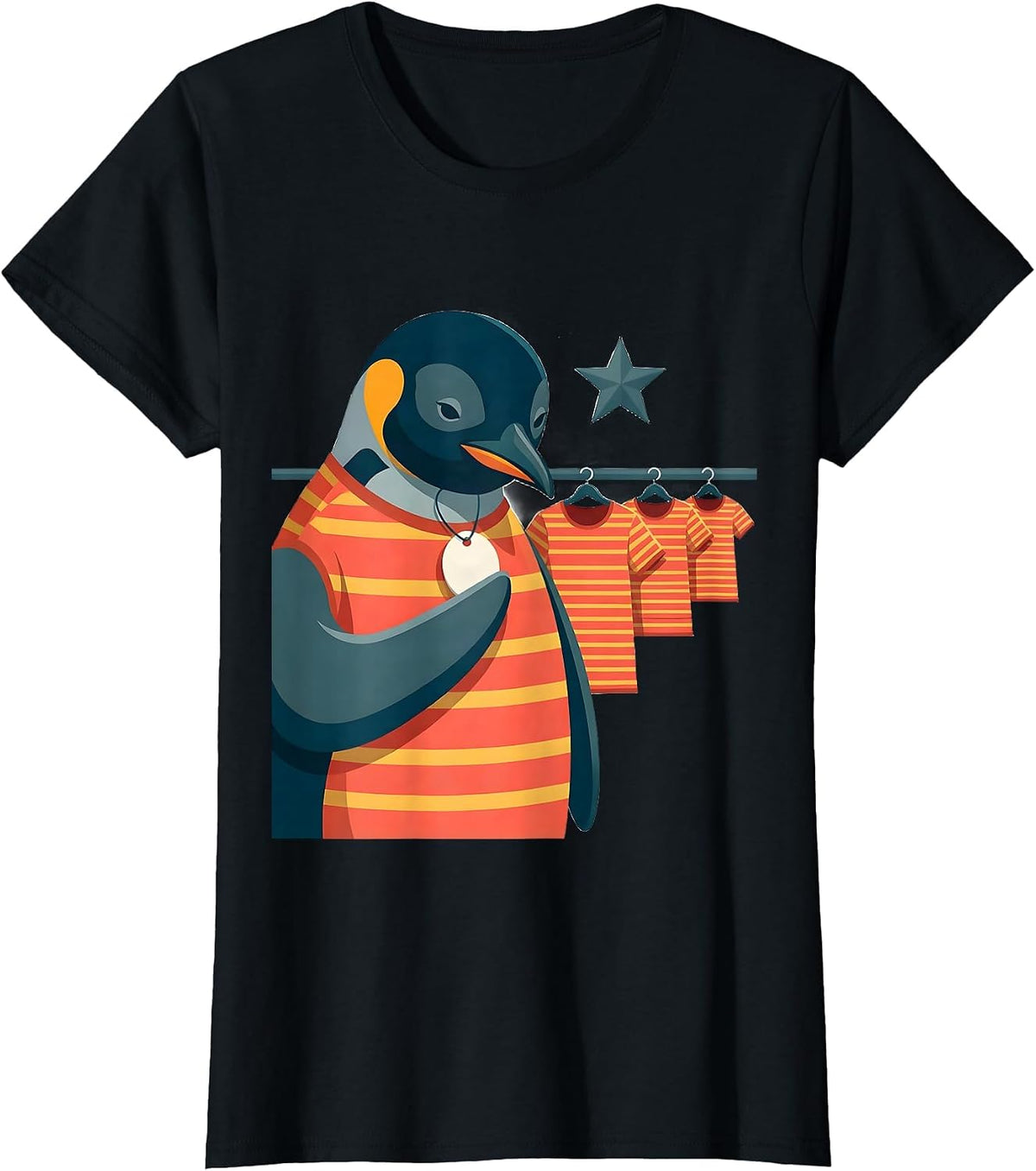 Women's Penguin Lover Christmas Pajama Flat Vector Holiday Humor T-Shirt - Black