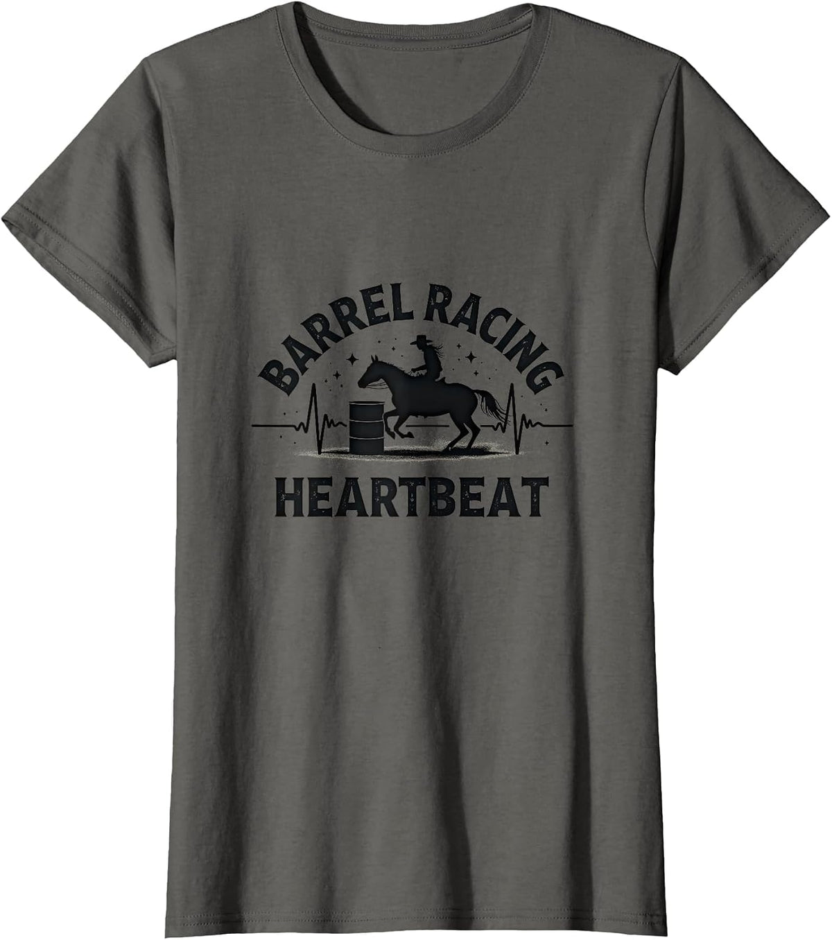 Barrel Racing Heartbeat Rodeo Design T-Shirt - Asphalt Grey