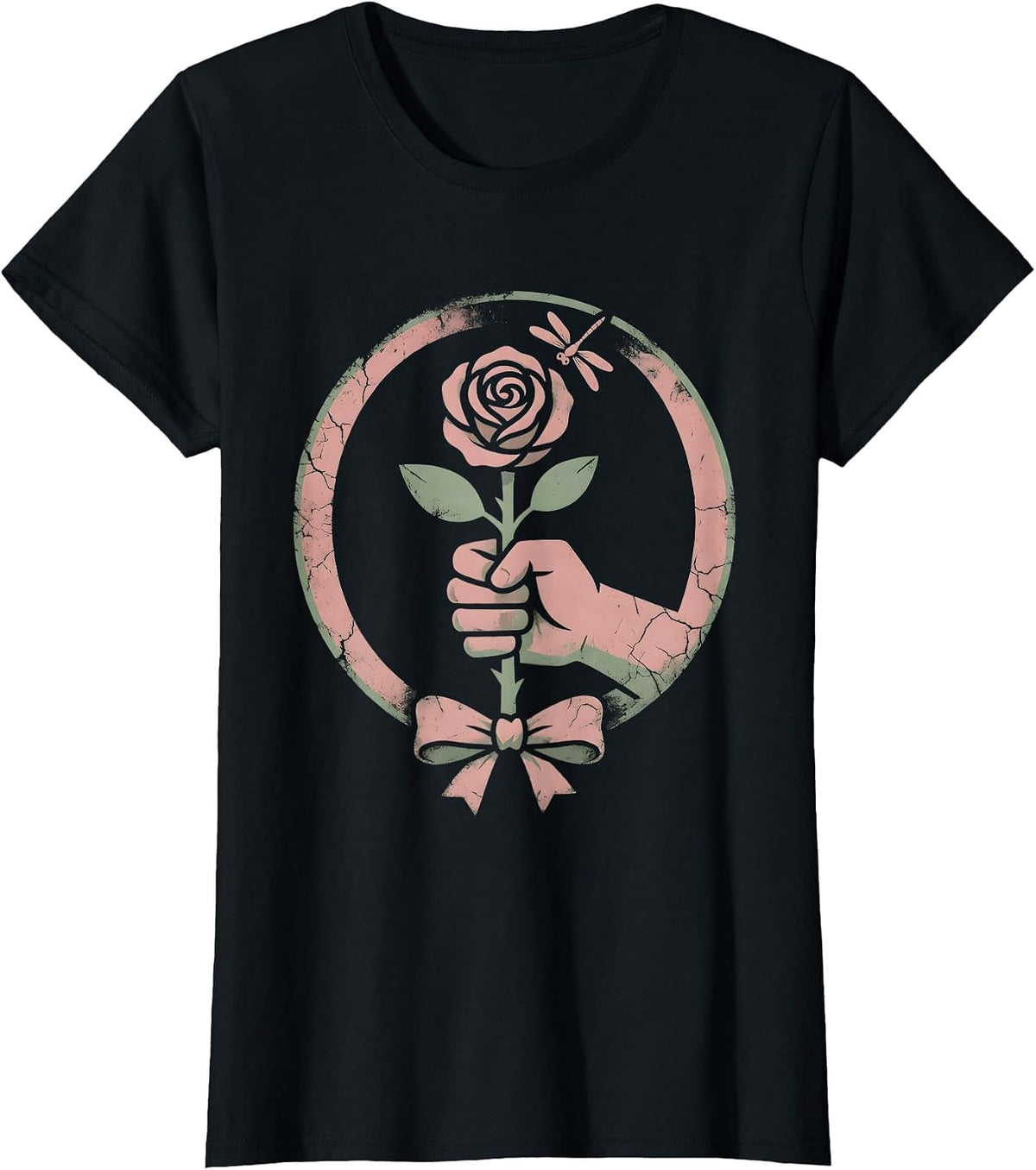 Women's Gigi Manicured Hand Holding Rose Graphic Tee T-Shirt - Black