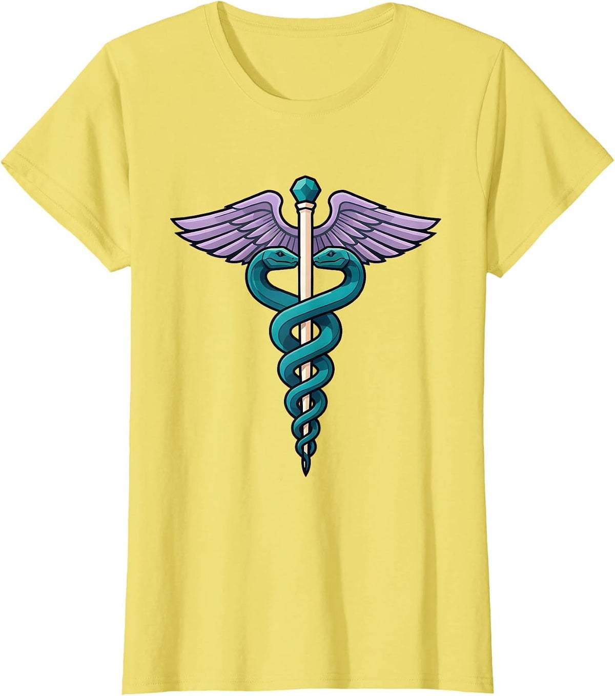 Medical Assistant Caduceus Snake and Wings Graphic T-Shirt - Lemon Yellow