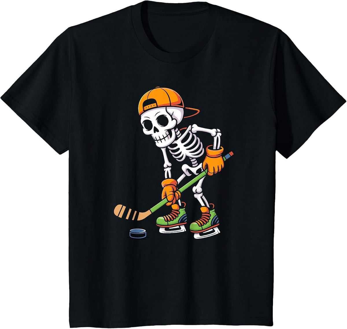 Skeleton Ice Hockey Halloween Costume Men Boys Hockey T-Shirt - Black