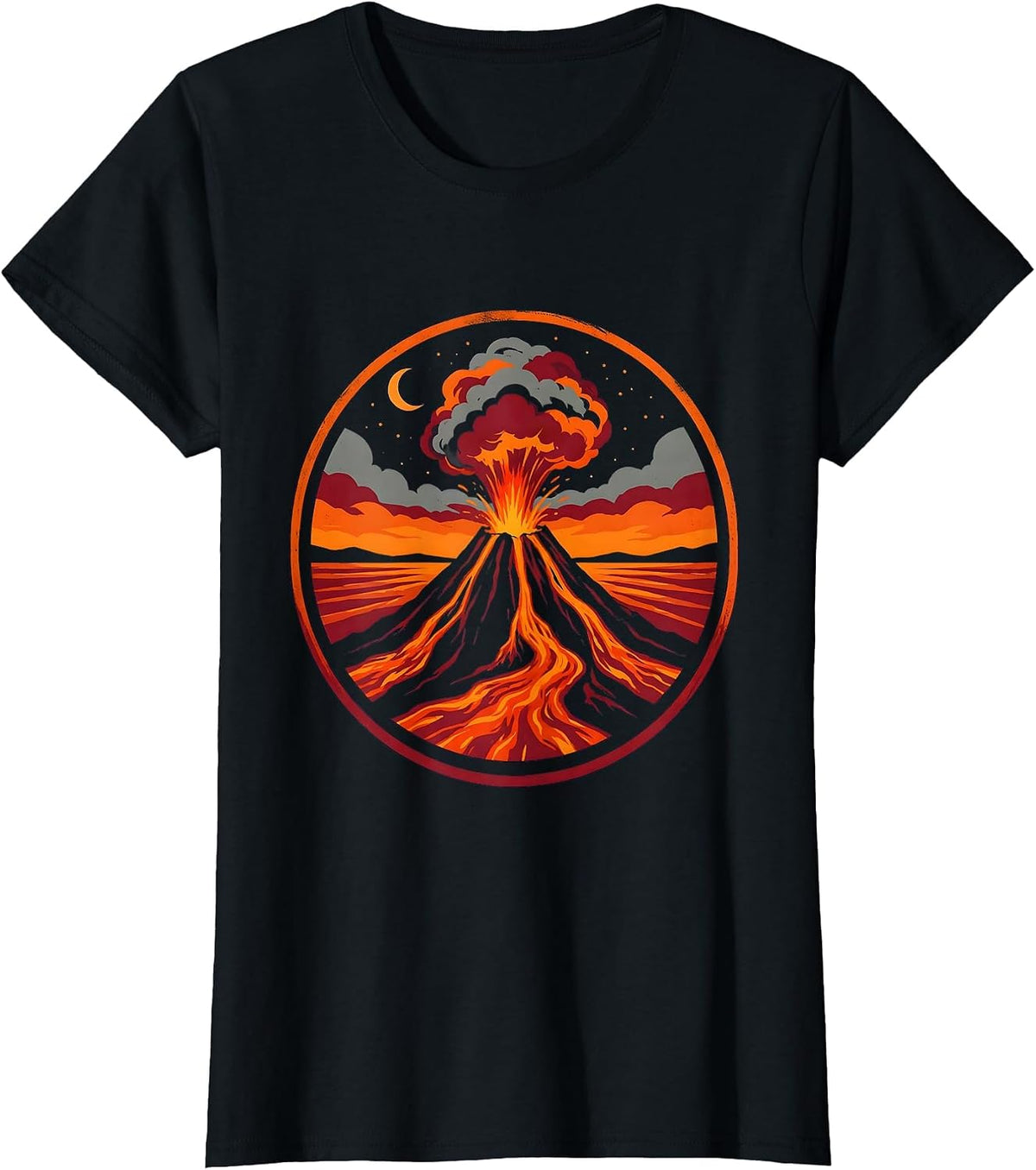 Mount Etna Night Eruption Volcanic Italy Graphic T-Shirt - Black