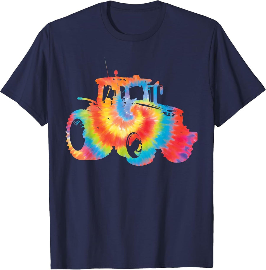 Farming Farmer Tie Dye 80s 90s Vintage Tractor T-Shirt - Navy Blue