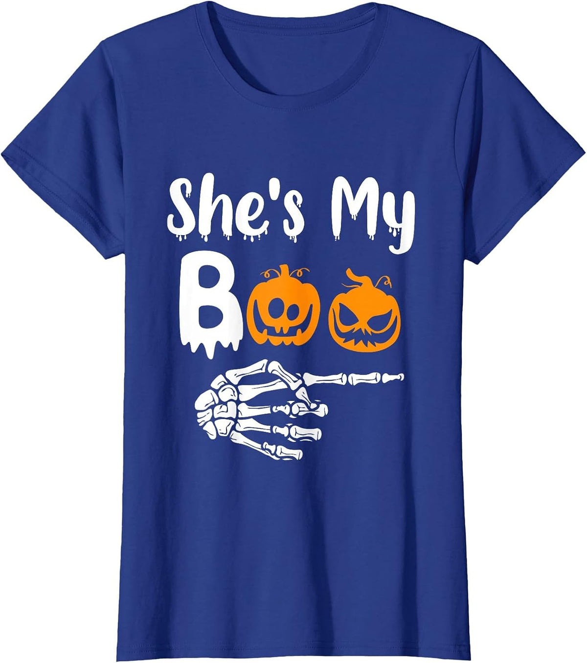 She's My Boo Matching Halloween Pajama Couples He's My Boo T-Shirt - Royal Blue