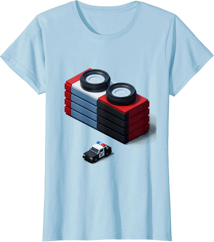 Women's Isometric Light-Bar Funny Police Officer Cop Costume Gift T-Shirt - Baby Blue