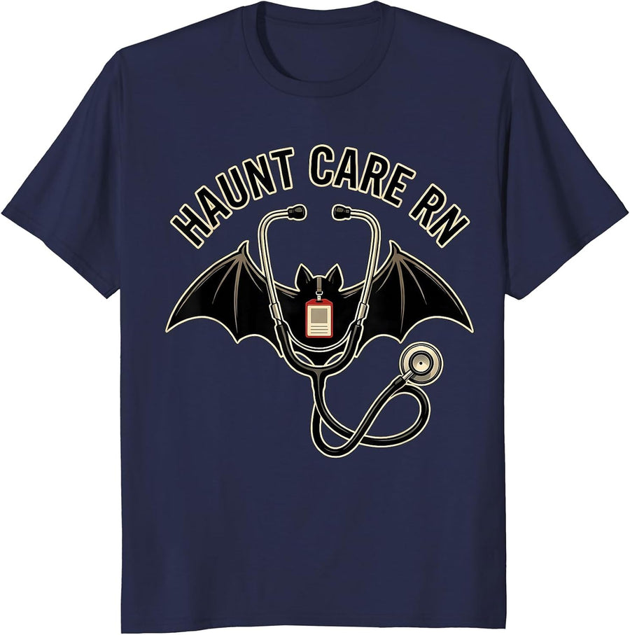Haunt Care RN Funny Halloween Nurse Medical Humor T-Shirt - Navy Blue