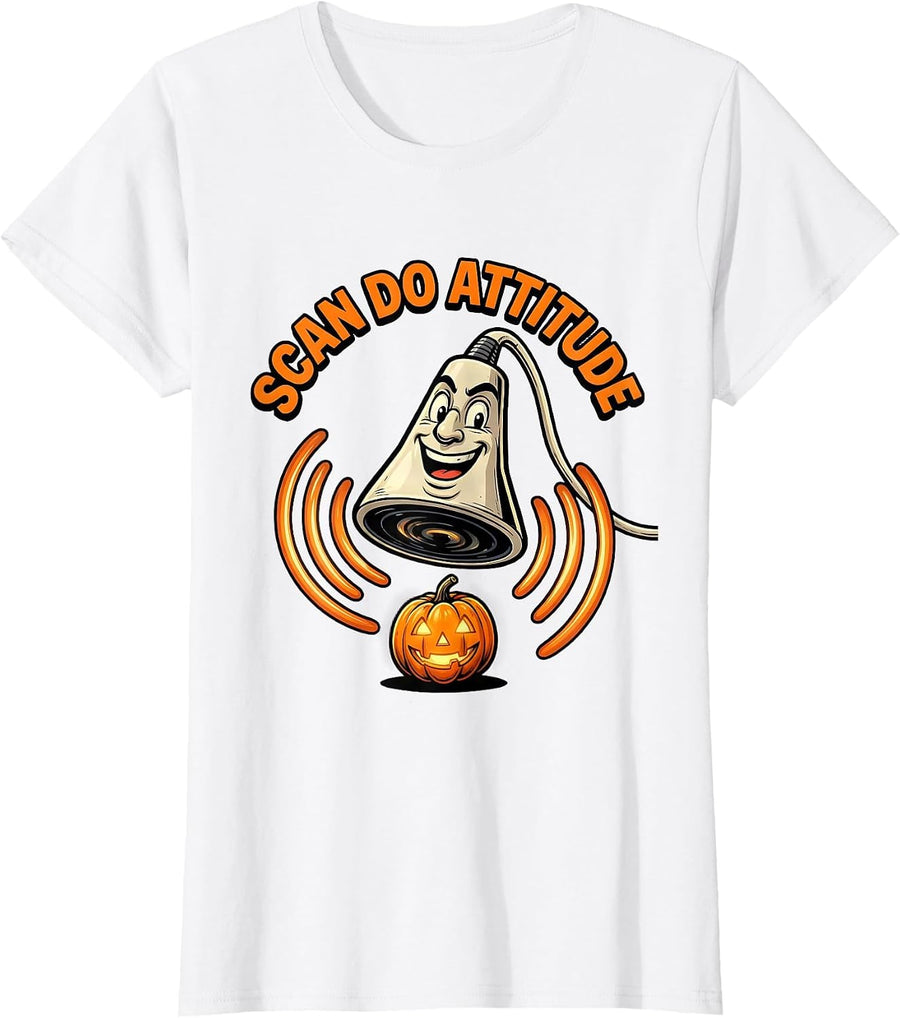 Women's Scan Do Attitude Funny Sonographer Ultrasound Tech Pun Humor T-Shirt - White