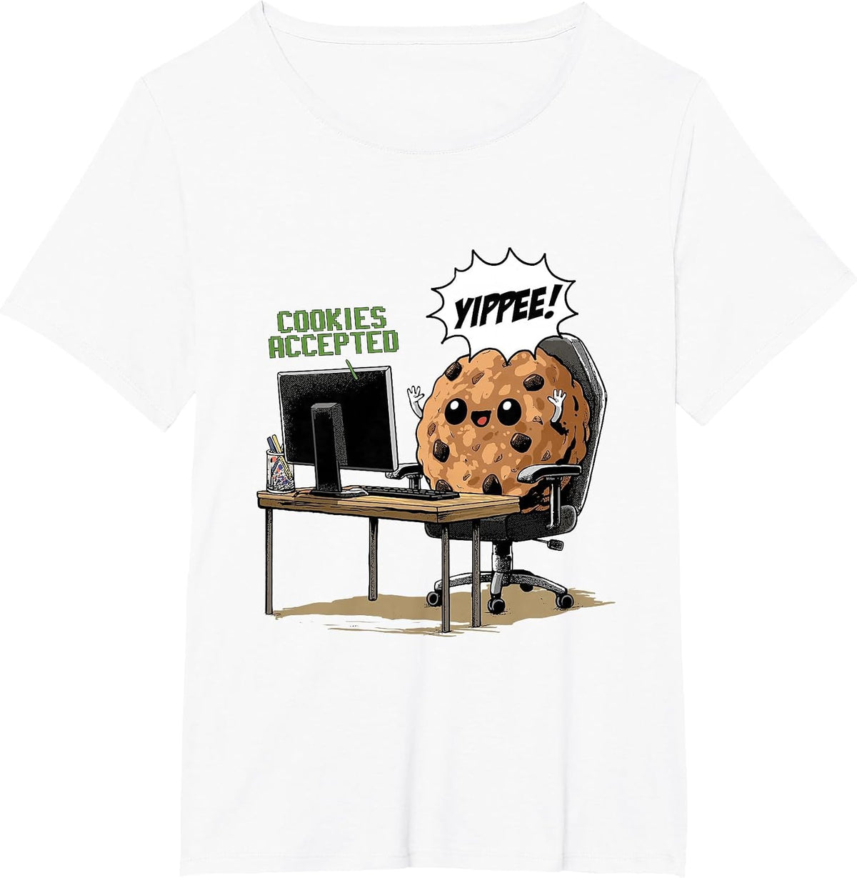 Cookies Accepted Nerd Shirt Funny Computer Internet Coder T-Shirt, Women's Plus, White, 6X - As Pictured