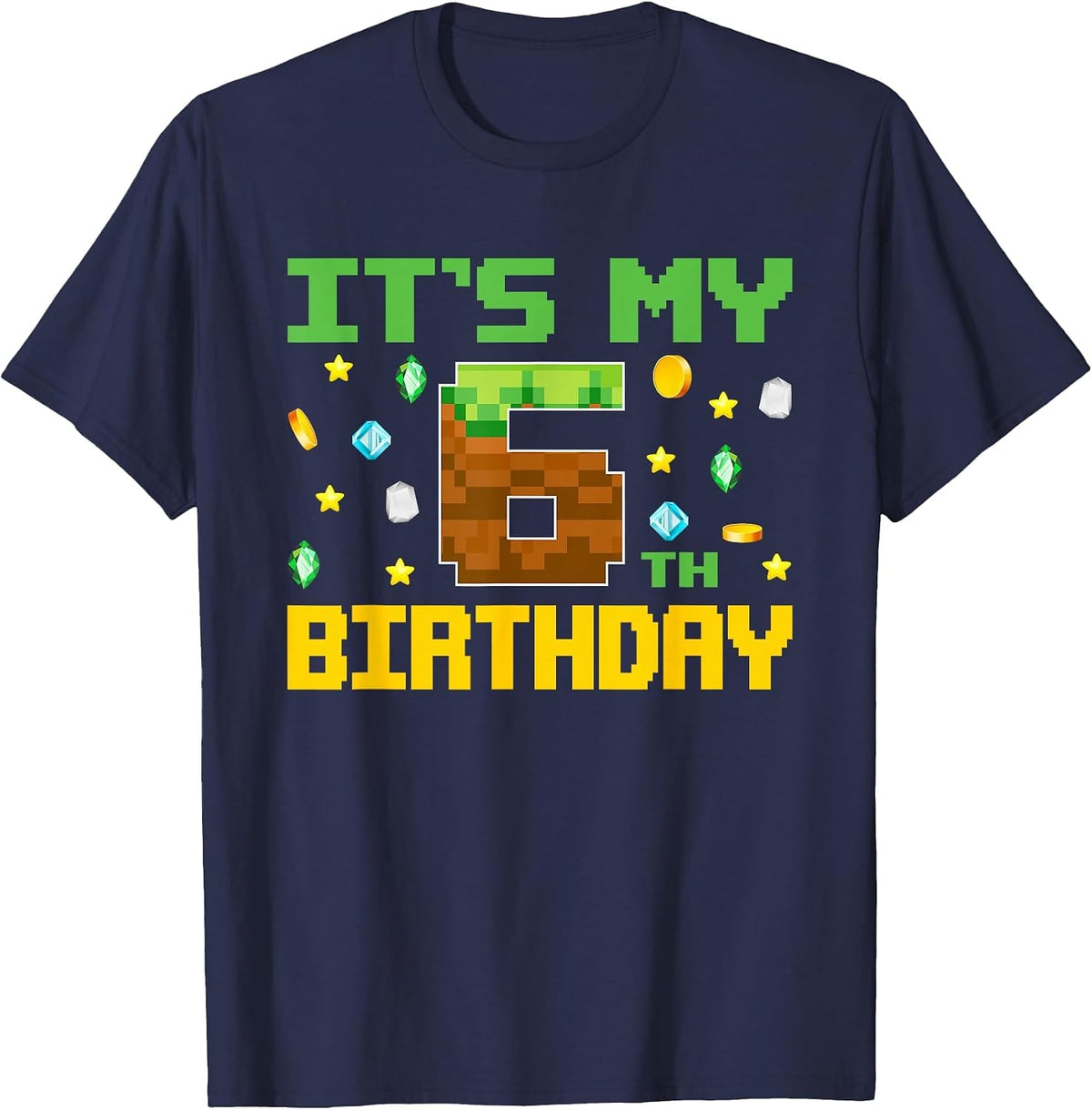 Birthday Boy It's My 6th Birthday Video Game Pixel Number T-Shirt - Navy Blue