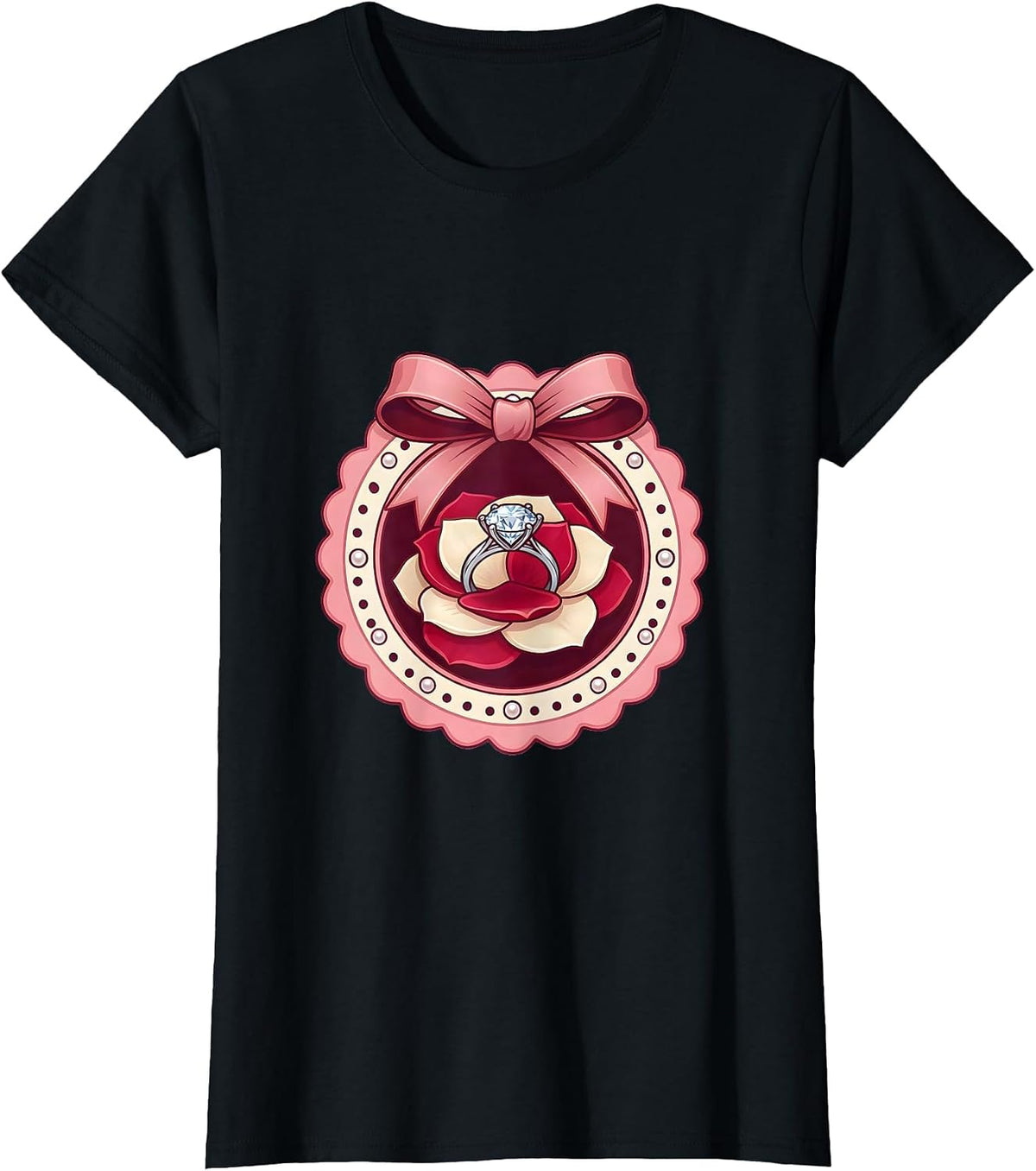 Women's Gigi Diamond Ring Rose Petal Graphic T-Shirt - Black