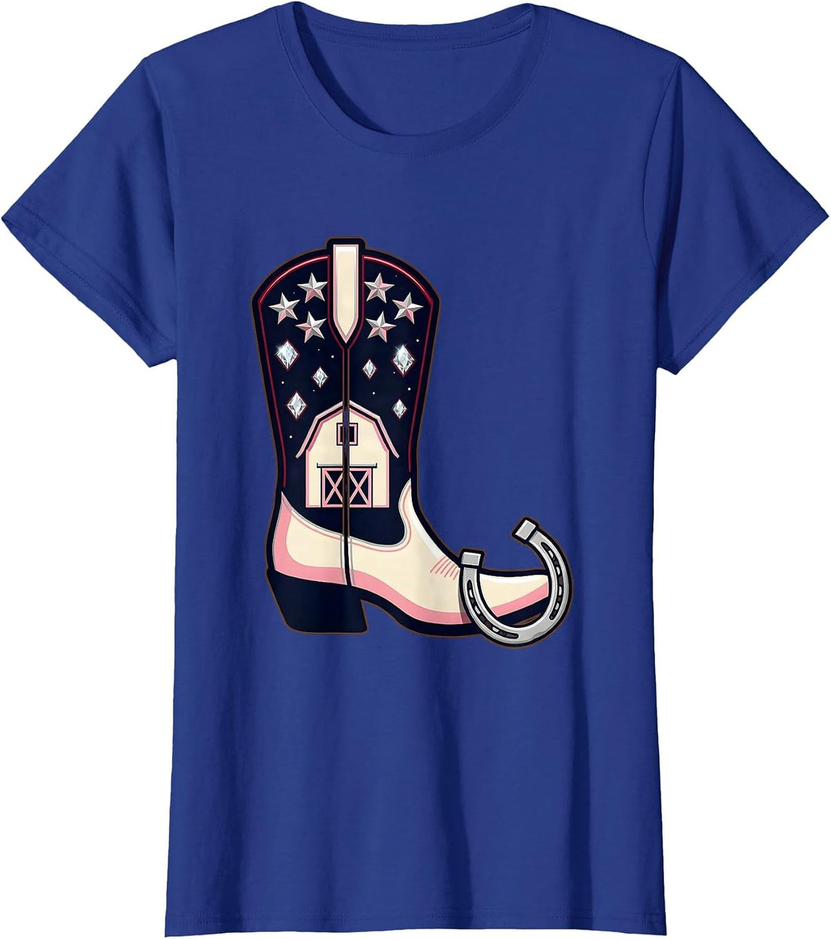 Women's Barn Silhouette Starry Night 90s Country Graphic T-Shirt - Royal Blue