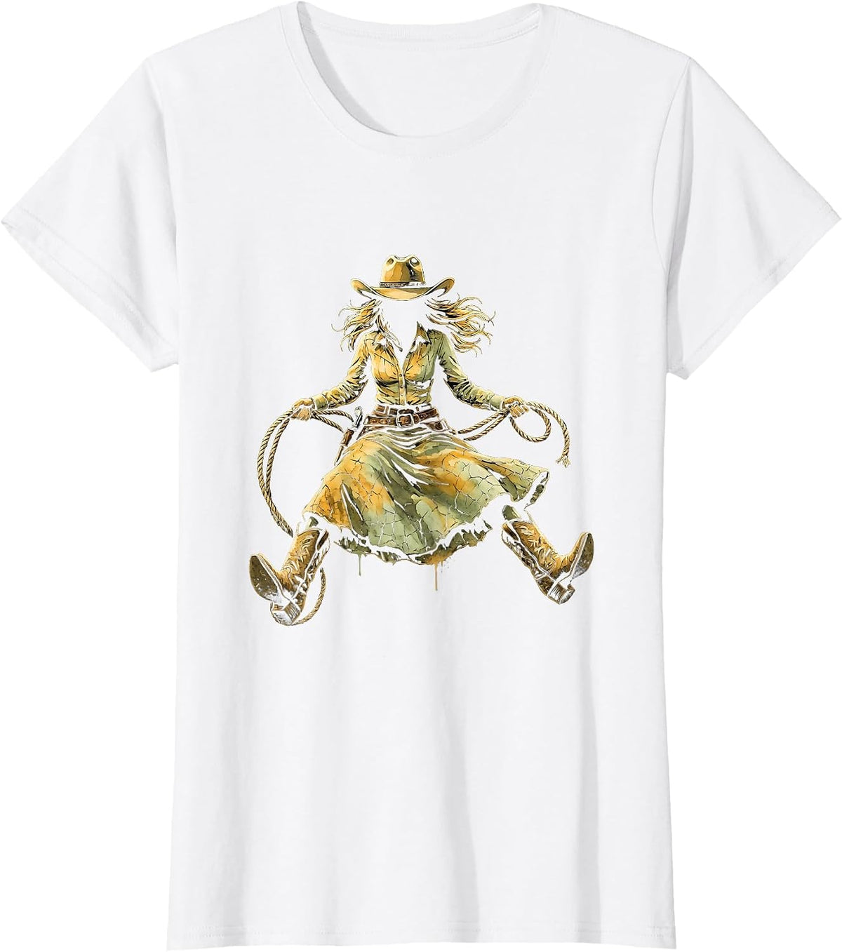 Cowgirl Barn Rope Swing Western Hat Graphic T-Shirt - White