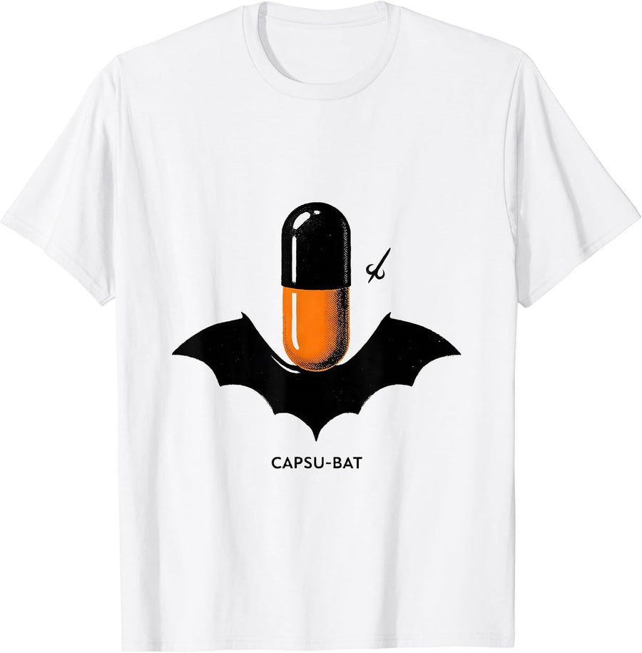 Men's Capsu-Bat Minimalist Pharmacy Halloween Pharmacist Tech Crew T-Shirt - White