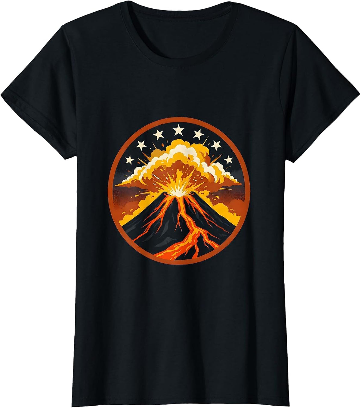 Women's Mexican Volcano Night Sky Eruption Graphic T-Shirt - Black
