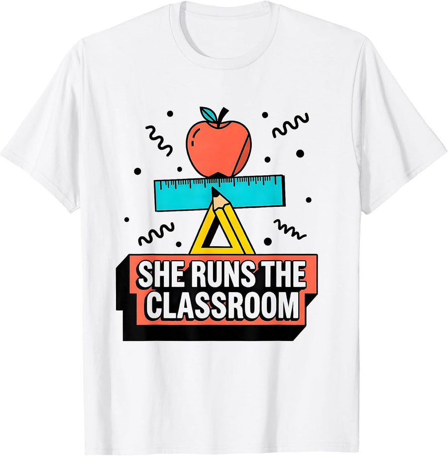 Men's She Runs the Classroom Paraprofessional Design T-Shirt - White