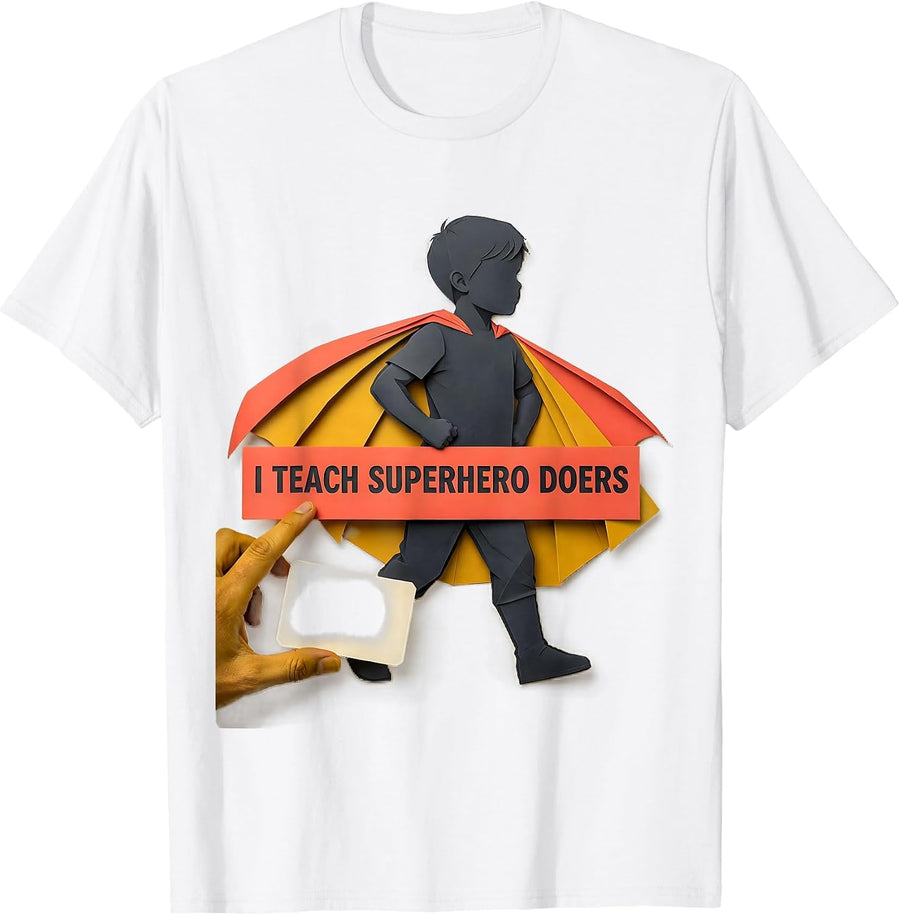 I Teach Superhero Doers Funny Teacher Gift Paper Cutout T-Shirt - White