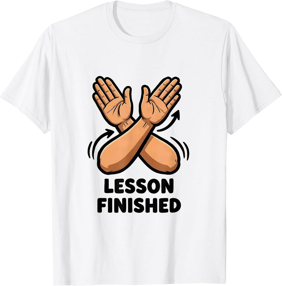 Men's Lesson Finished Cartoon ASL Sign Language Teacher Classroom T-Shirt - White
