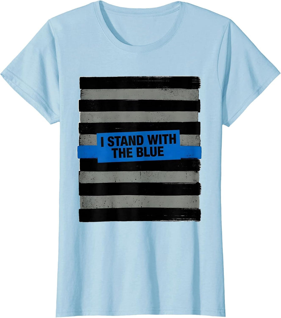 Women's I Stand With The Blue Thin Blue Line Police Support Law T-Shirt - Baby Blue