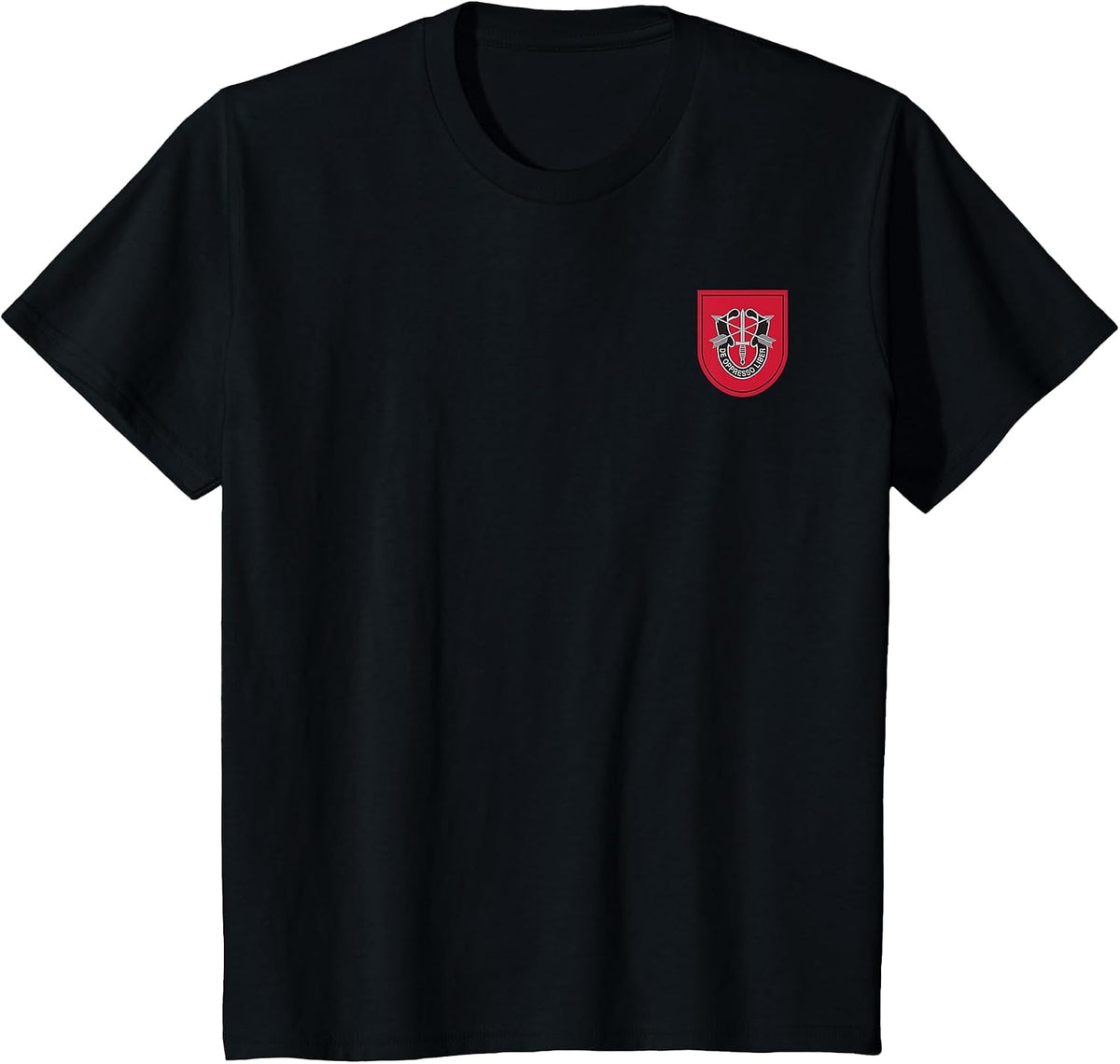 US Army 7th Special Forces Group Beret Flash and Crest T-Shirt - Black