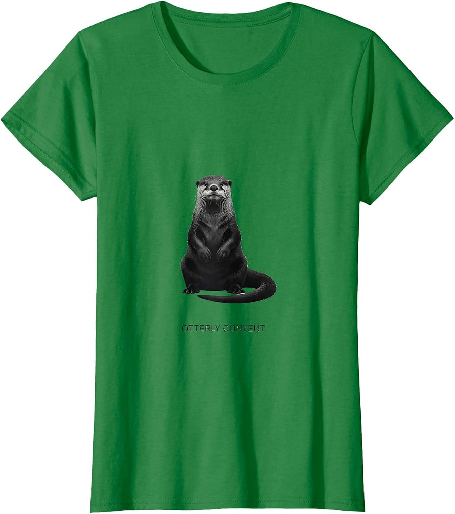 Women's Otterly Content Funny Otter Lover Gifts Otter Fan Humor T-Shirt - Kelly Green