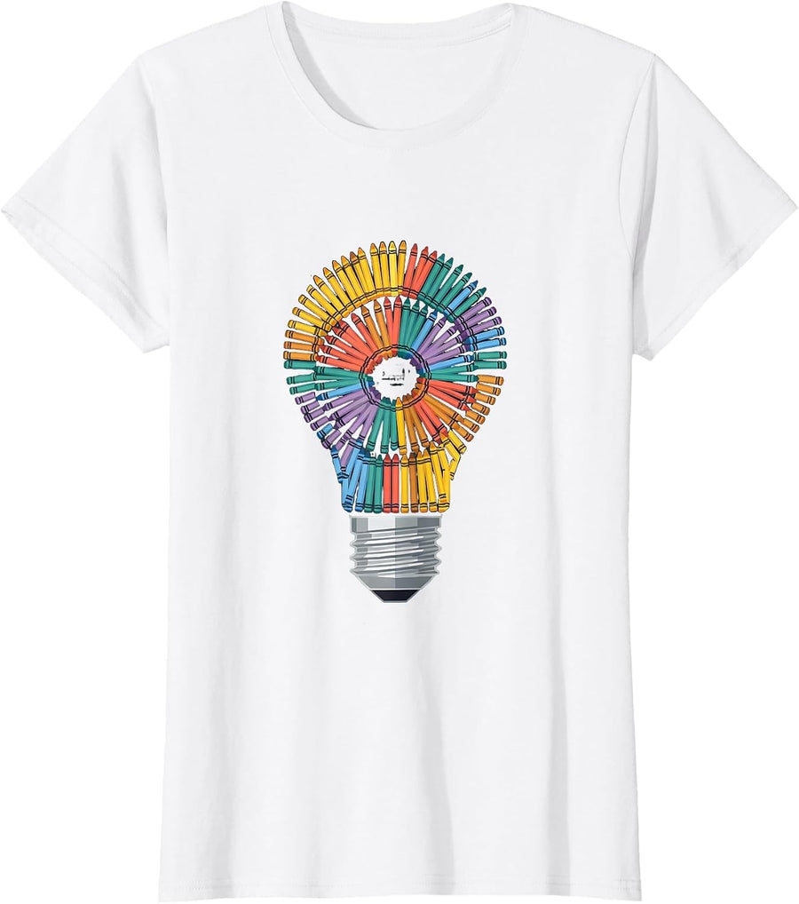Women's Crayon Lightbulb Paraprofessional Graphic Design T-Shirt - White