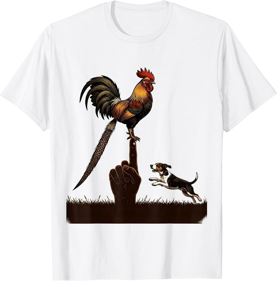 Men's Blocky Ringneck Rooster Upland Bird Hunting Humor T-Shirt - White