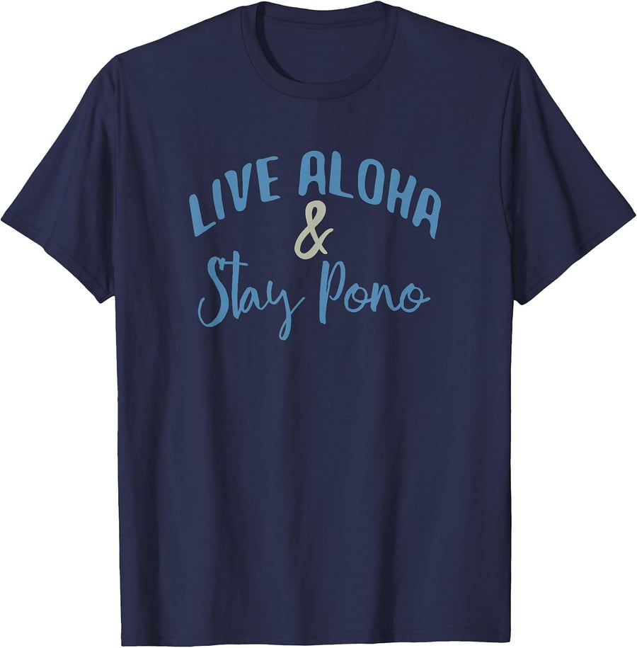 Live Aloha & Stay Pono T-Shirt - Navy Blue