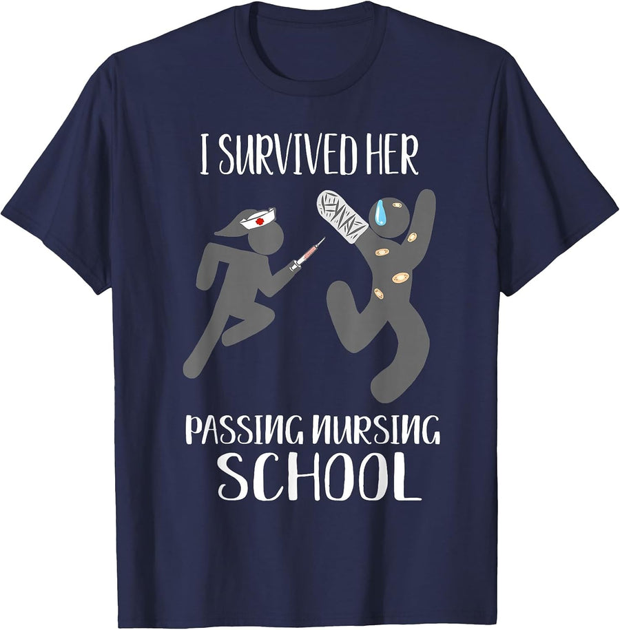 I Survived Her Passing Nursing School for Him Boyfriend Men T-Shirt - Navy Blue