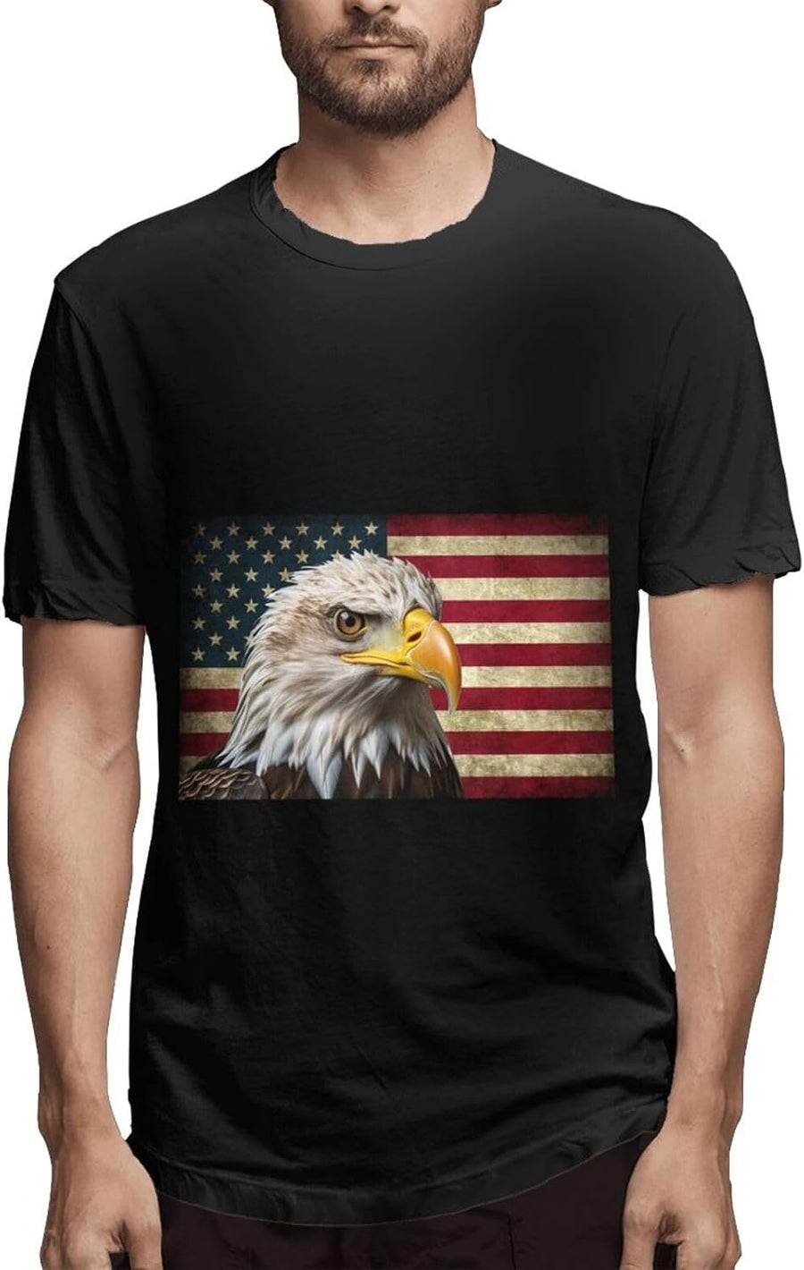 Eagle American Flag Men's T-Shirt, Soft Fitted Modern Crewneck Tee, Short Sleeve Cotton T Shirt for Men - Eagle American Flag