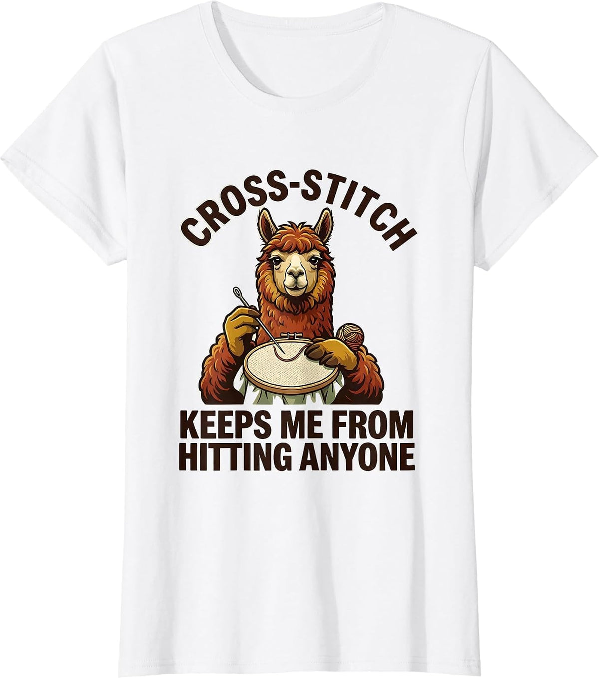 Cross-Stitch Keeps Me From Hitting Anyone Funny T-Shirt - White