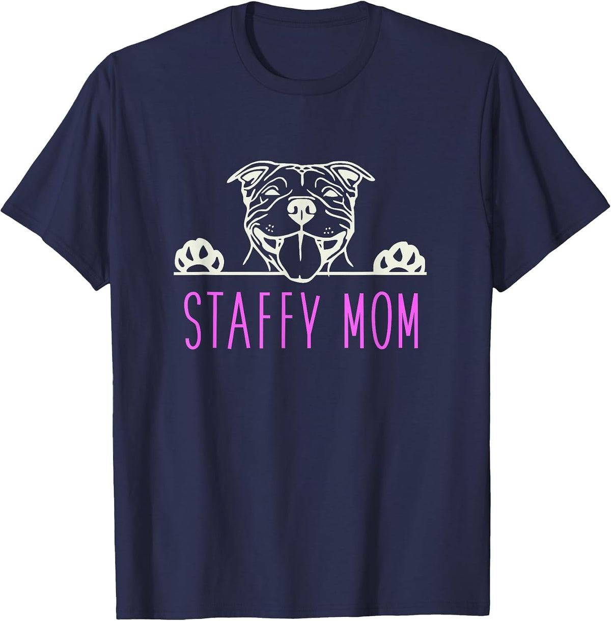 Staffy Mom with Staffordshire Bull Terrier Dog T-Shirt - Navy Blue