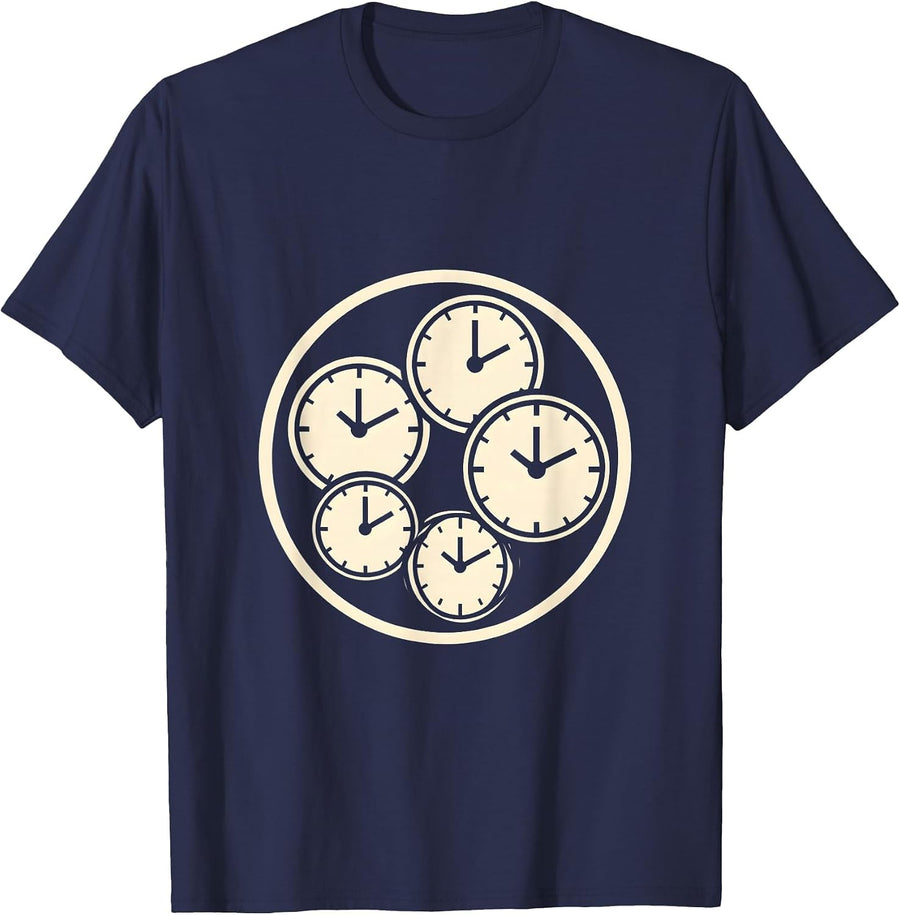Neurodiversity Many Clocks Different Times Graphic T-Shirt - Navy Blue