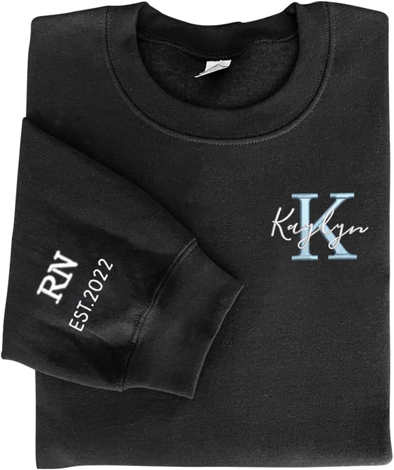 IZI POD Personalized Embroidered for Nurse Black, RN LPN APRN CNA, Embroidered Sweatshirt For Nurse, Nursing Student -