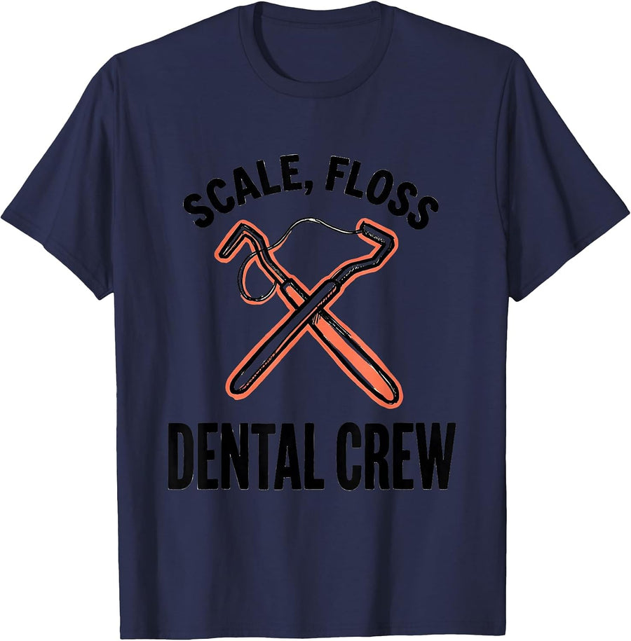 Scale Floss Dental Crew Funny Dentist Dental Hygienist Humor T-Shirt - Navy Blue