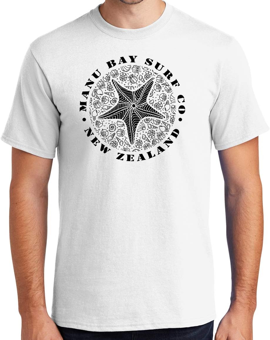 Manu Bay Surf Company Starfish Surfer Tee Shirt - Regular, Big and Tall Sizes - White
