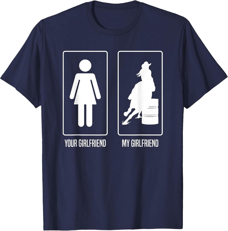 Your Girlfriend My Girlfriend Rodeo Barrel Racing T-Shirt - Navy Blue